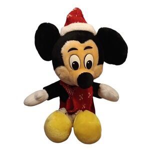 Disney Christmas Mickey Mouse Plush Santa‎ Hat Scarf Walt Disney World Vtg 13"t